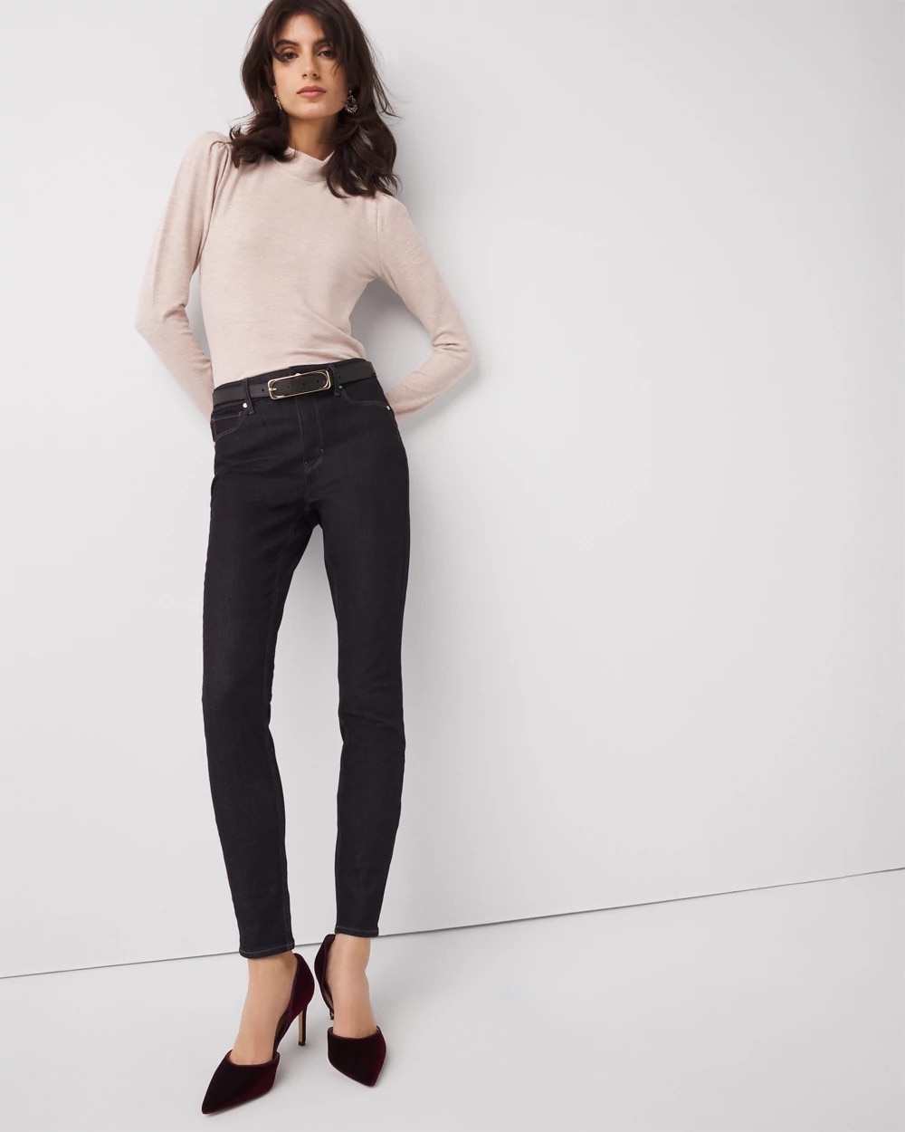 Puff Sleeve Mock Neck Snit