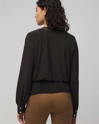Contrast Stretch Long Sleeve Surplice Top