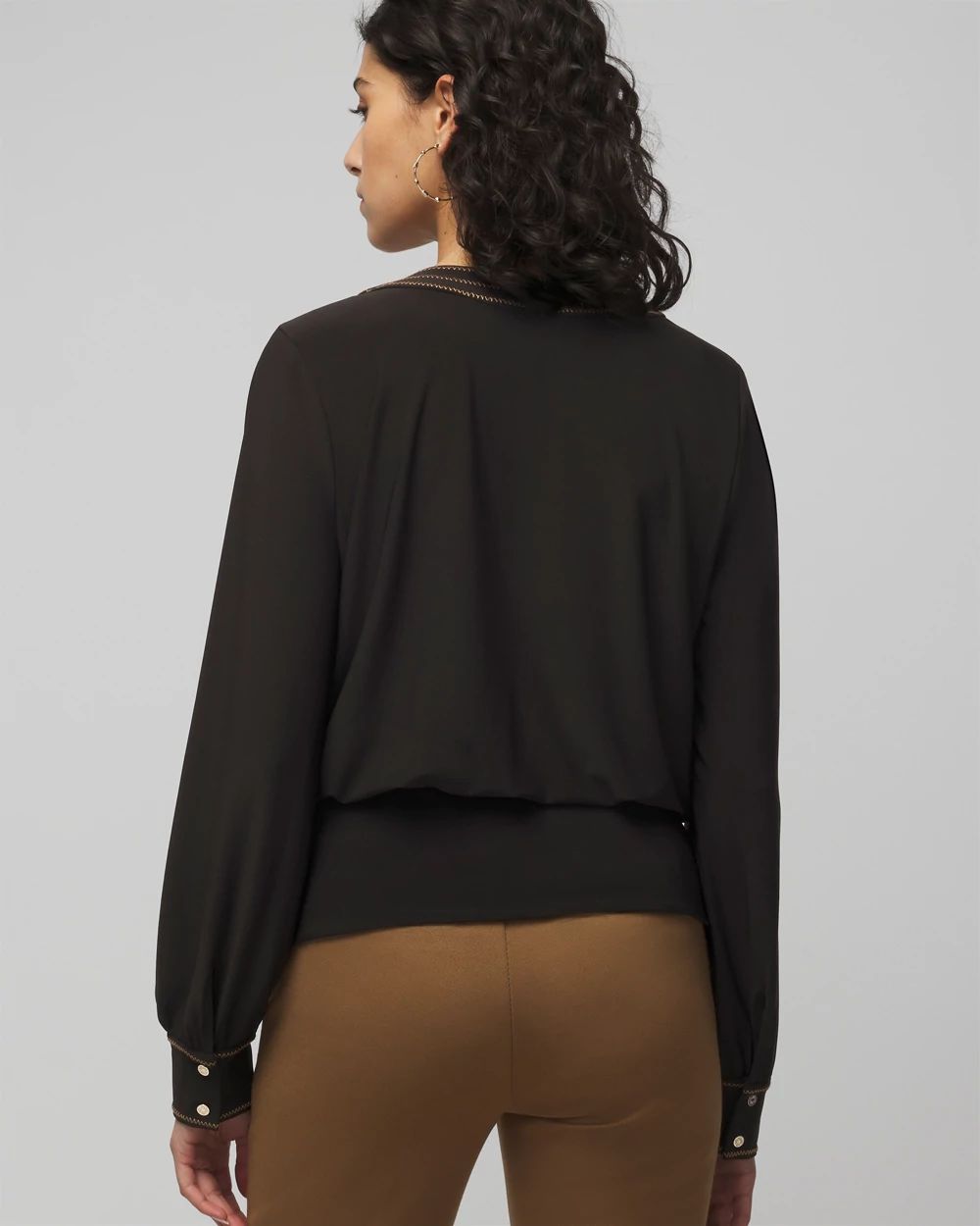 Contrast Stretch Long Sleeve Surplice Top