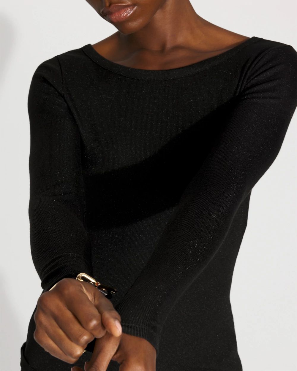 WHBM FORME™ Ribbed Stretch Metallic Long-Sleeve Tee