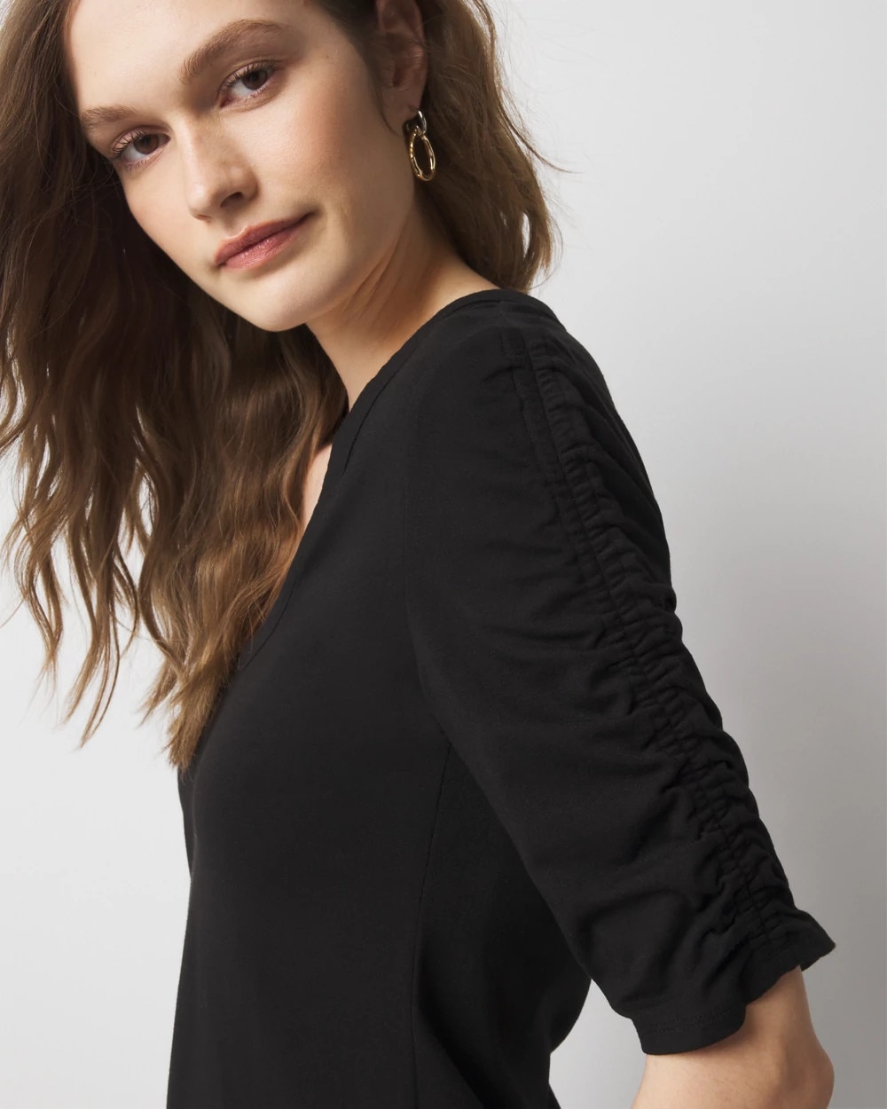 Ruched-Sleeve Scoop Neck Top