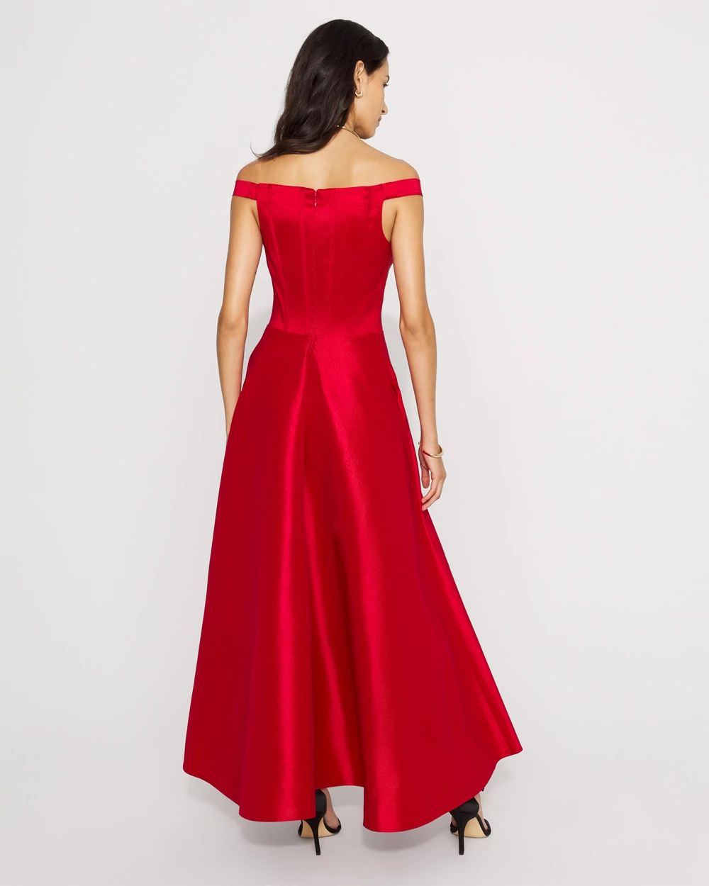 Off-The-Shoulder Taffeta Midi Dress click to view larger image.