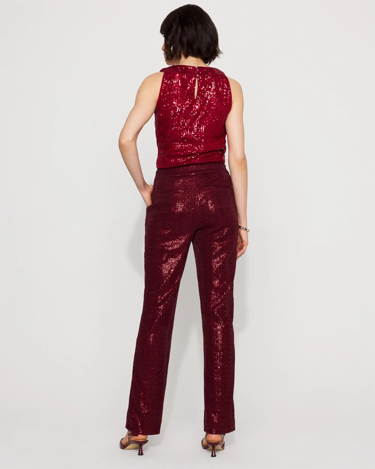 White House Black Market Zoey Sequin Velvet Straight Pants In Burgundy
