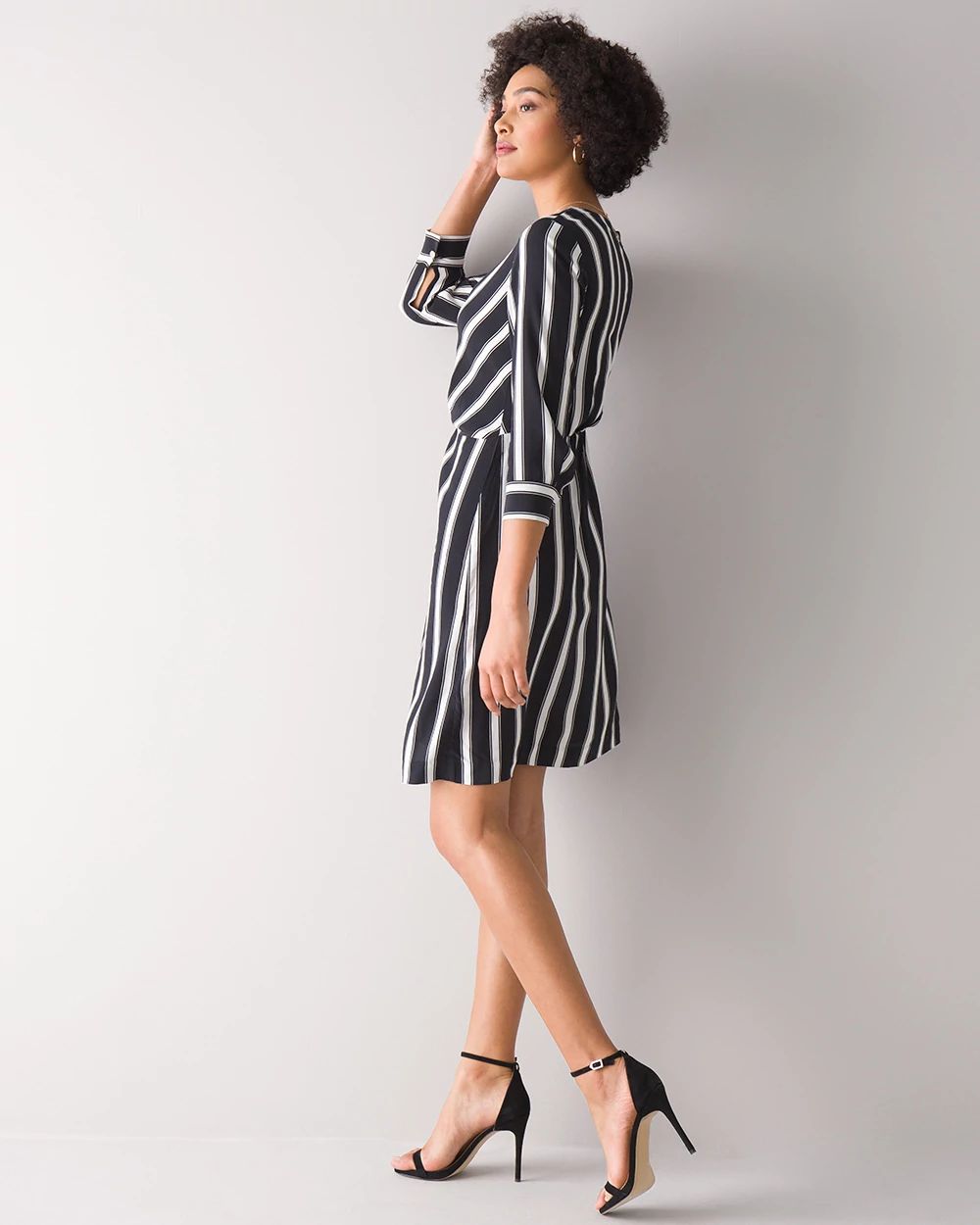 Striped Gathered Waist Dress click to view larger image.