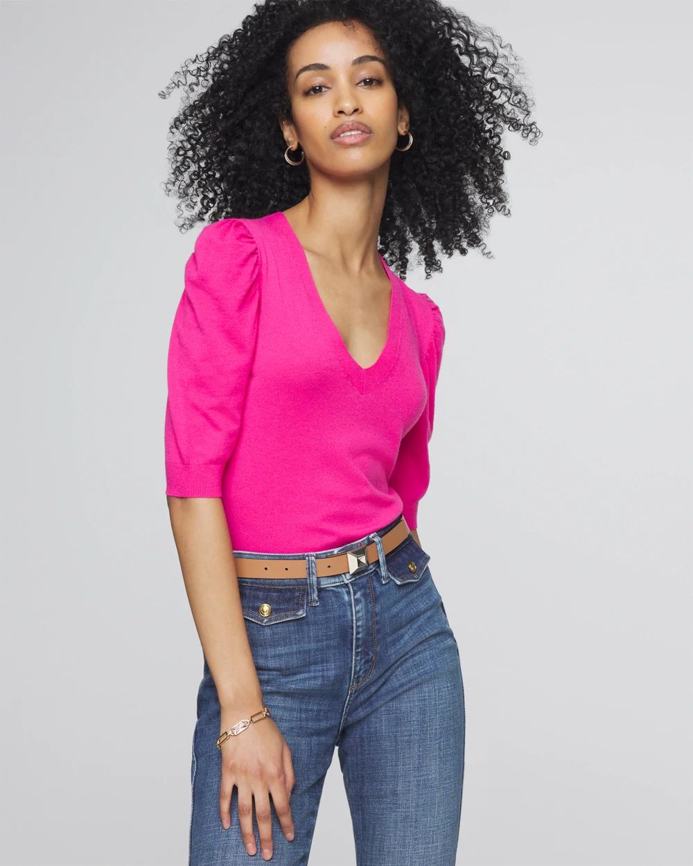 Cashmere Blend Puff Sleeve Sweater