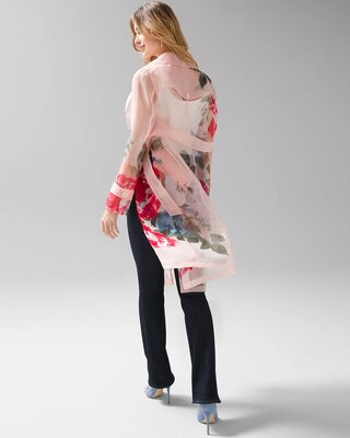 Floral-Printed Organza Trench Coat