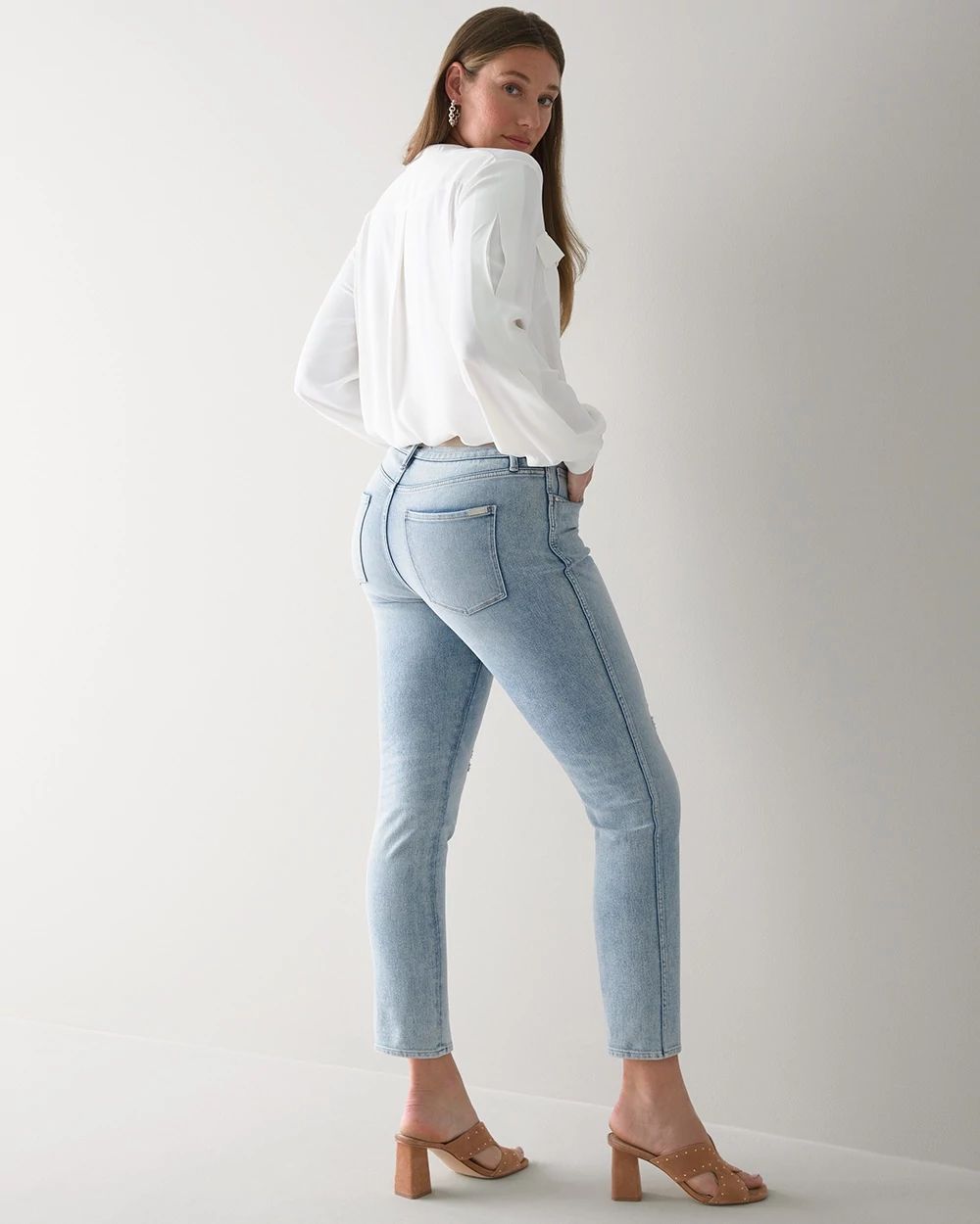 Curvy-Fit High-Rise Sculpt Destructed Straight Jeans