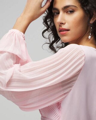 Long Sleeve Pleated Crepe Blouse