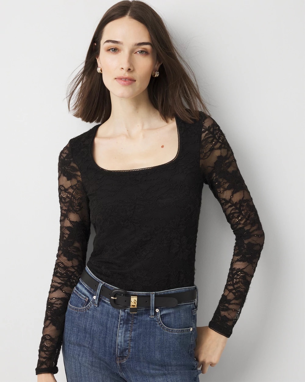 WHBM FORME Lace Square Neck Top