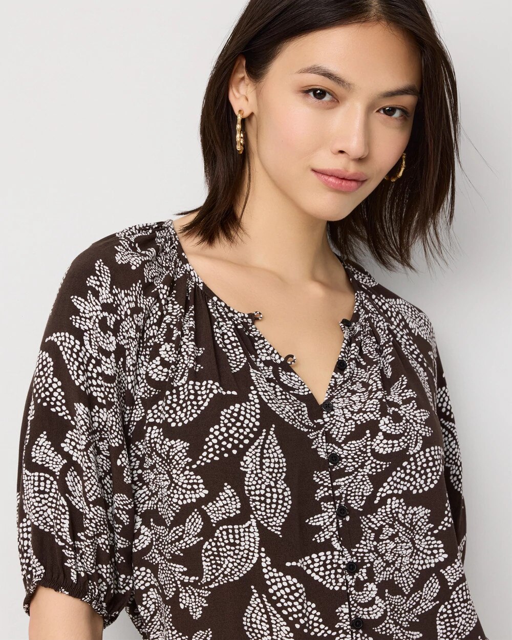 Elbow Sleeve Button Front Blouse - image 3
