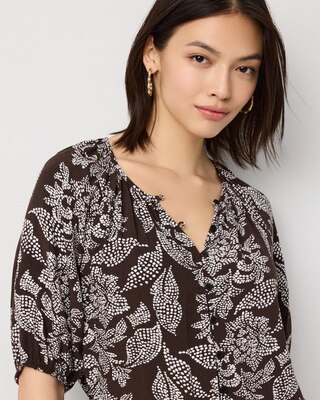 Elbow Sleeve Button Front Blouse click to view larger image.