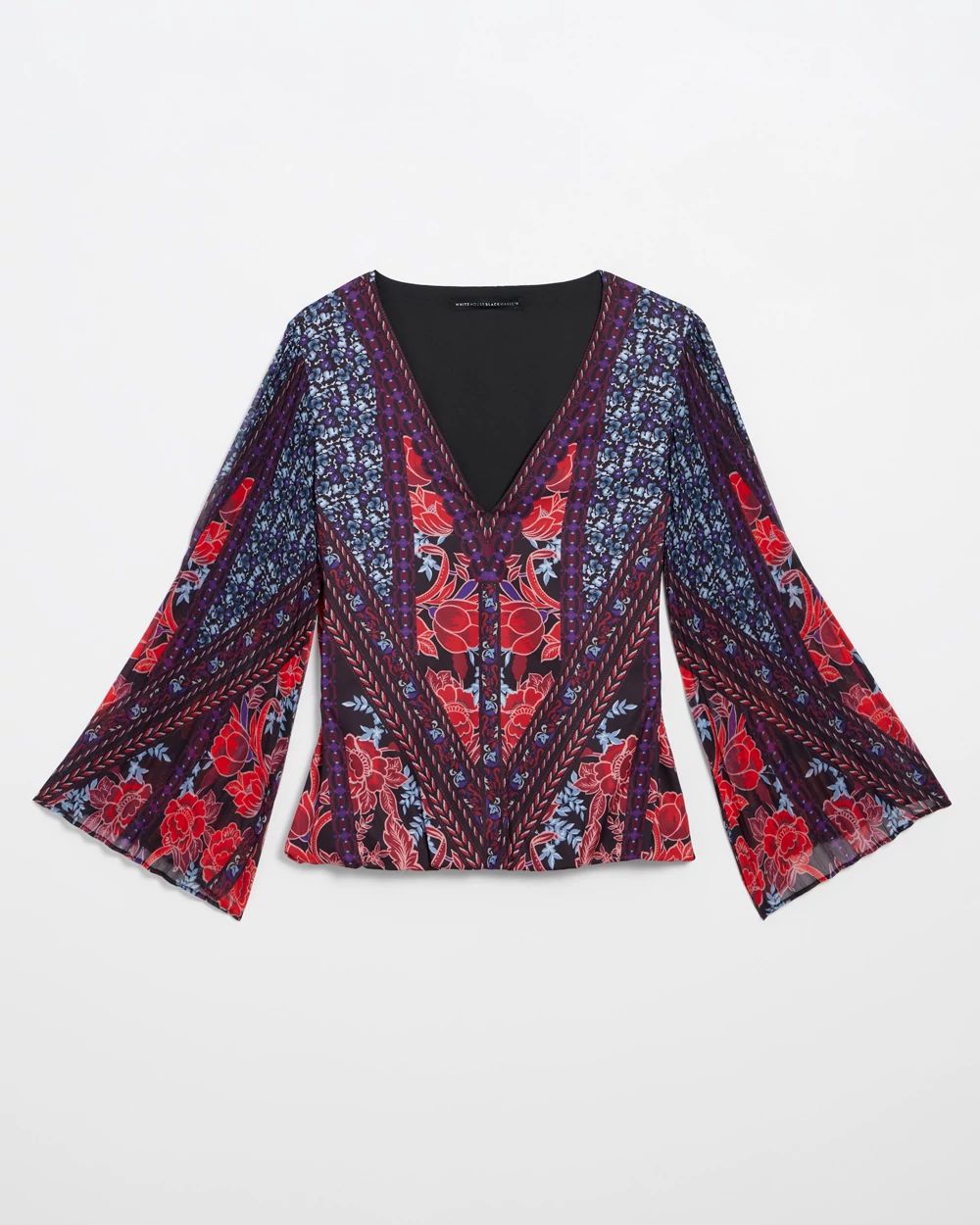 Long-Sleeve Mixed-Print Blouse