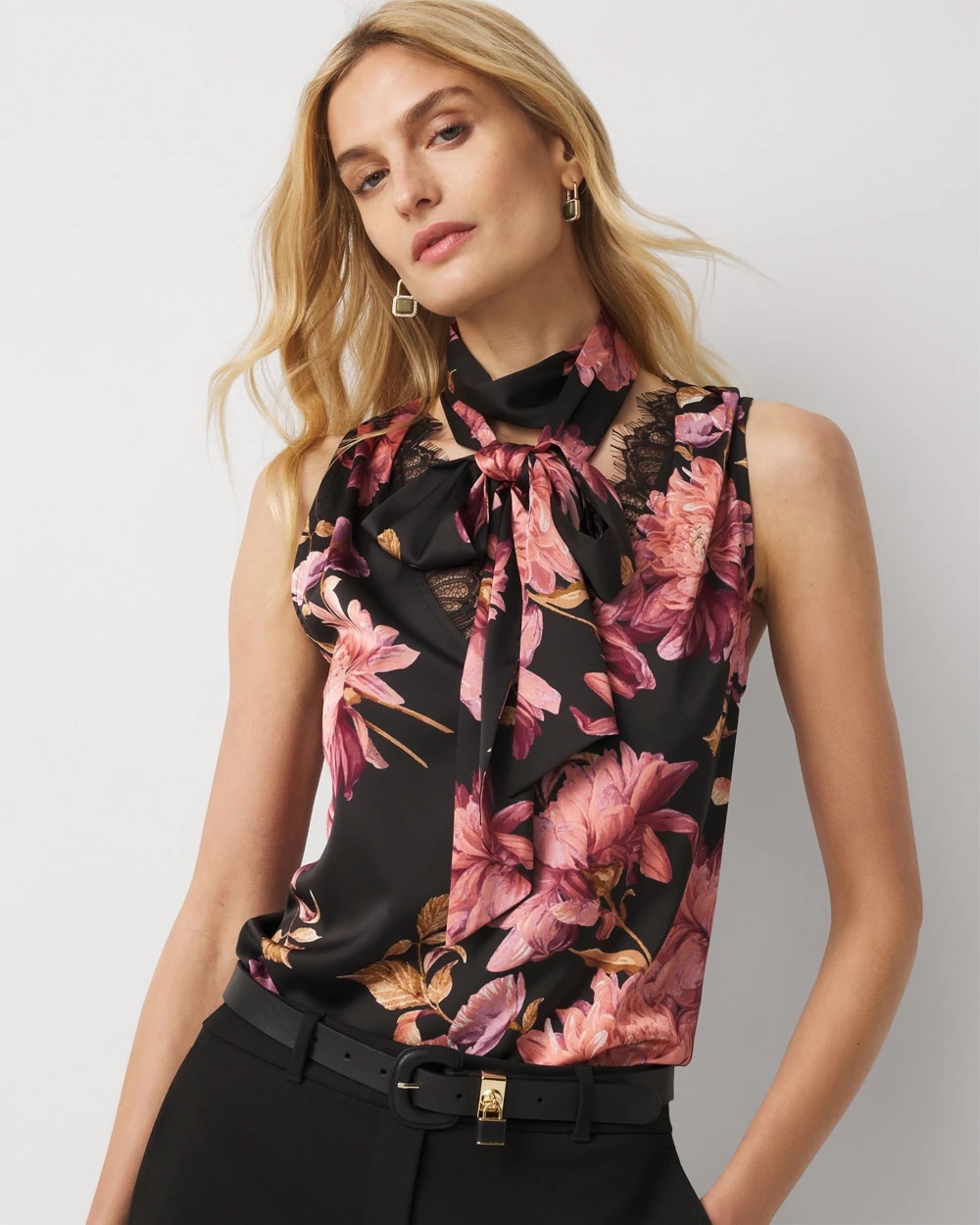 Removable Scarf Tie-Neck Blouse