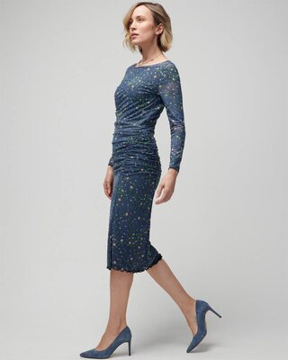 Long-Sleeve Reversible Mesh Sheath Dress
