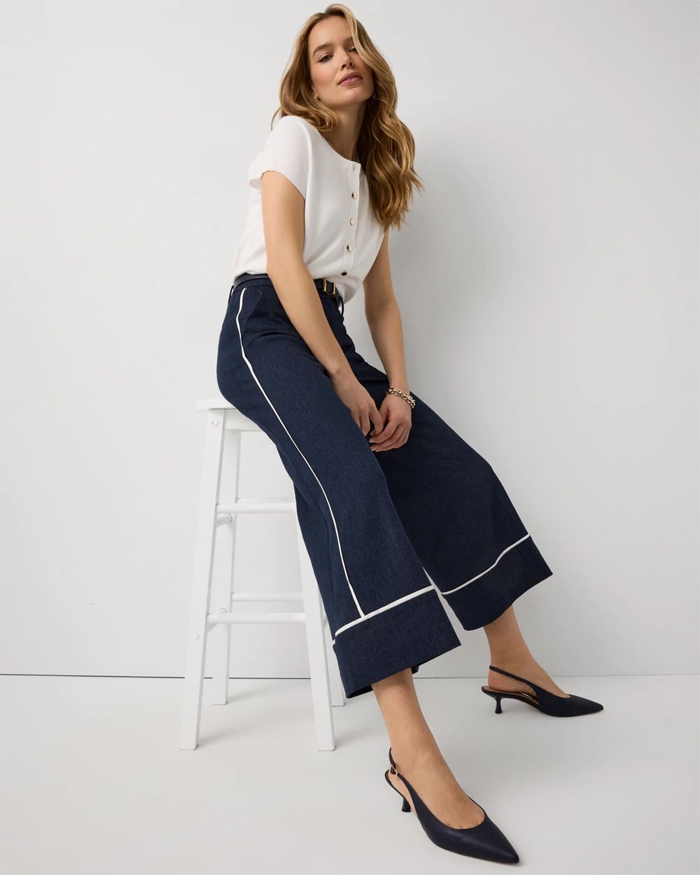 Petite Denim-Look High Rise Wide Leg Crop