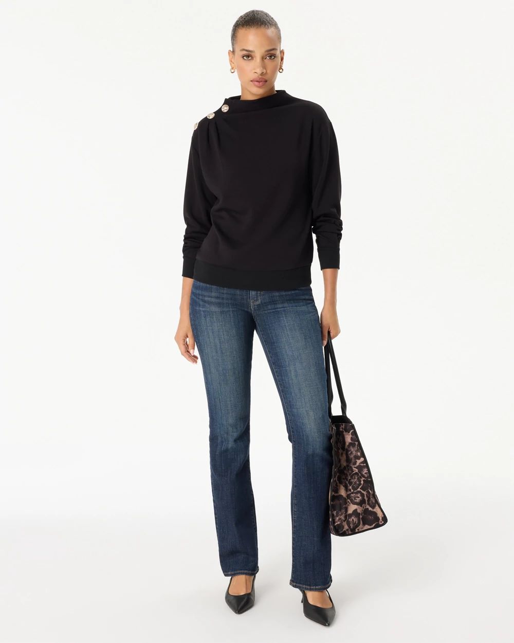 Button Shoulder Pullover Sweater click to view larger image.
