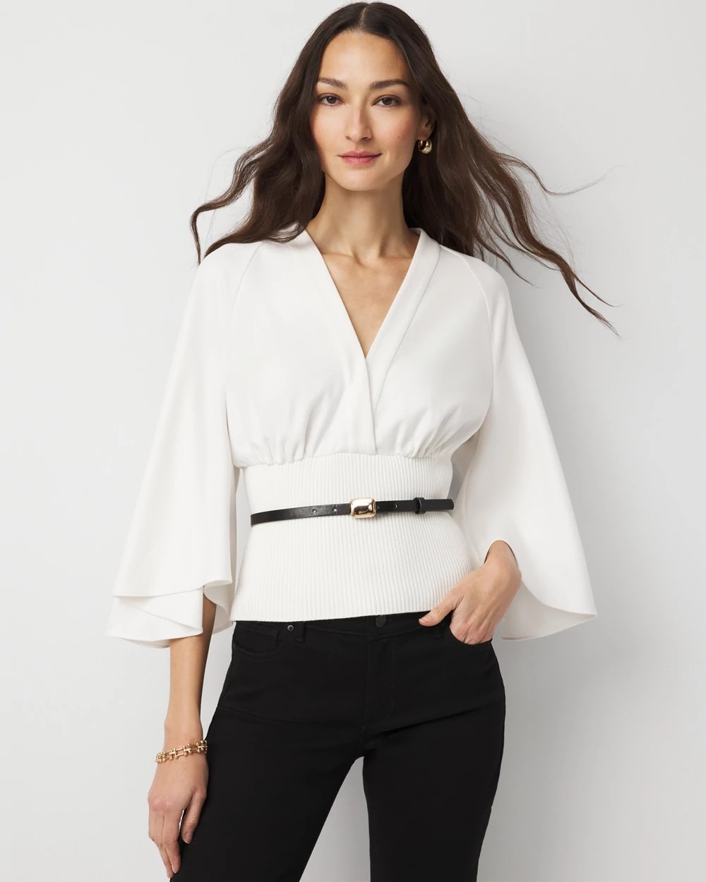 Knit Mix Surplice Blouse