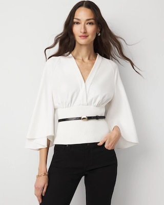 Knit Mix Surplice Blouse