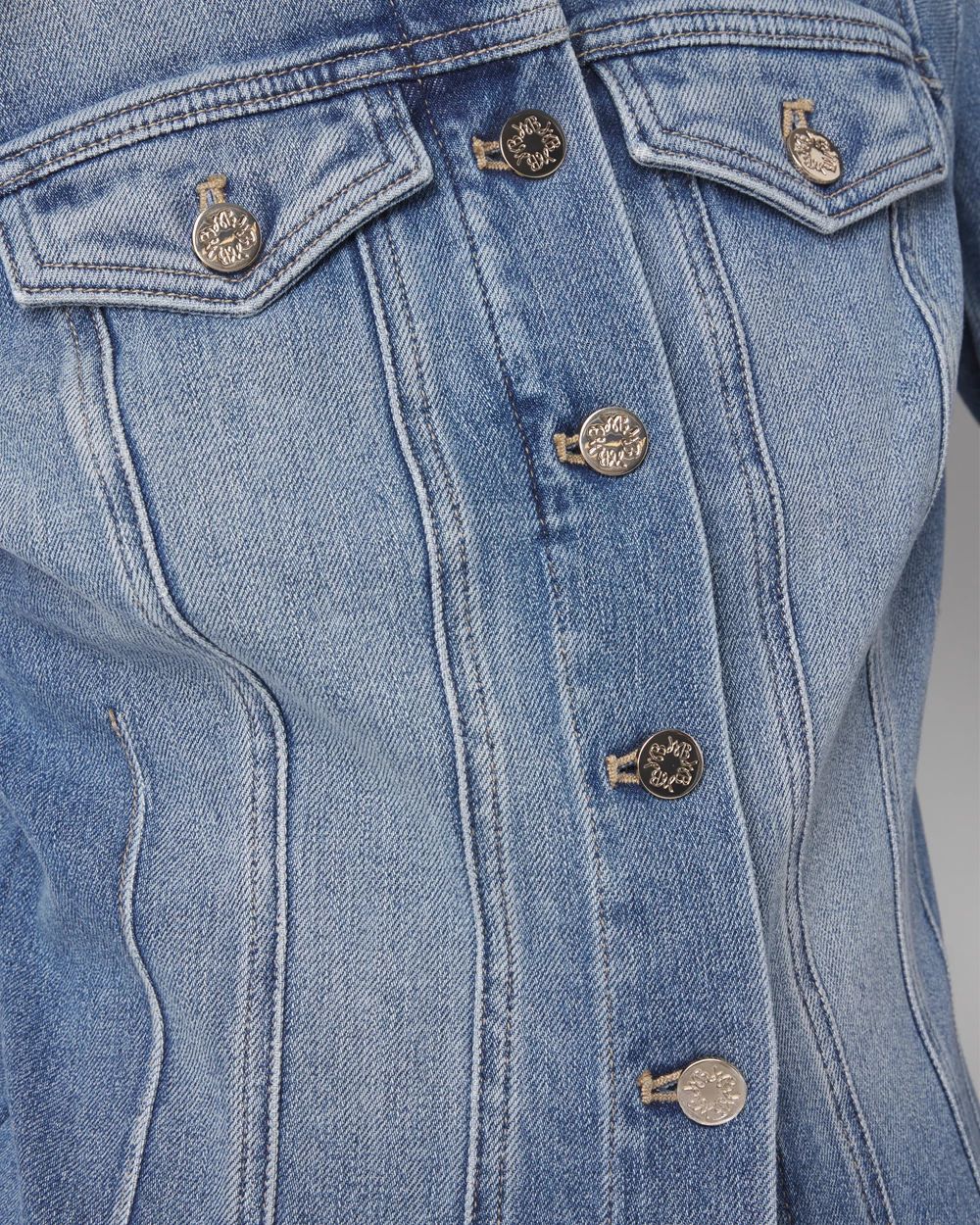 Puff Sleeve Cropped Denim Jacket click to view larger image.
