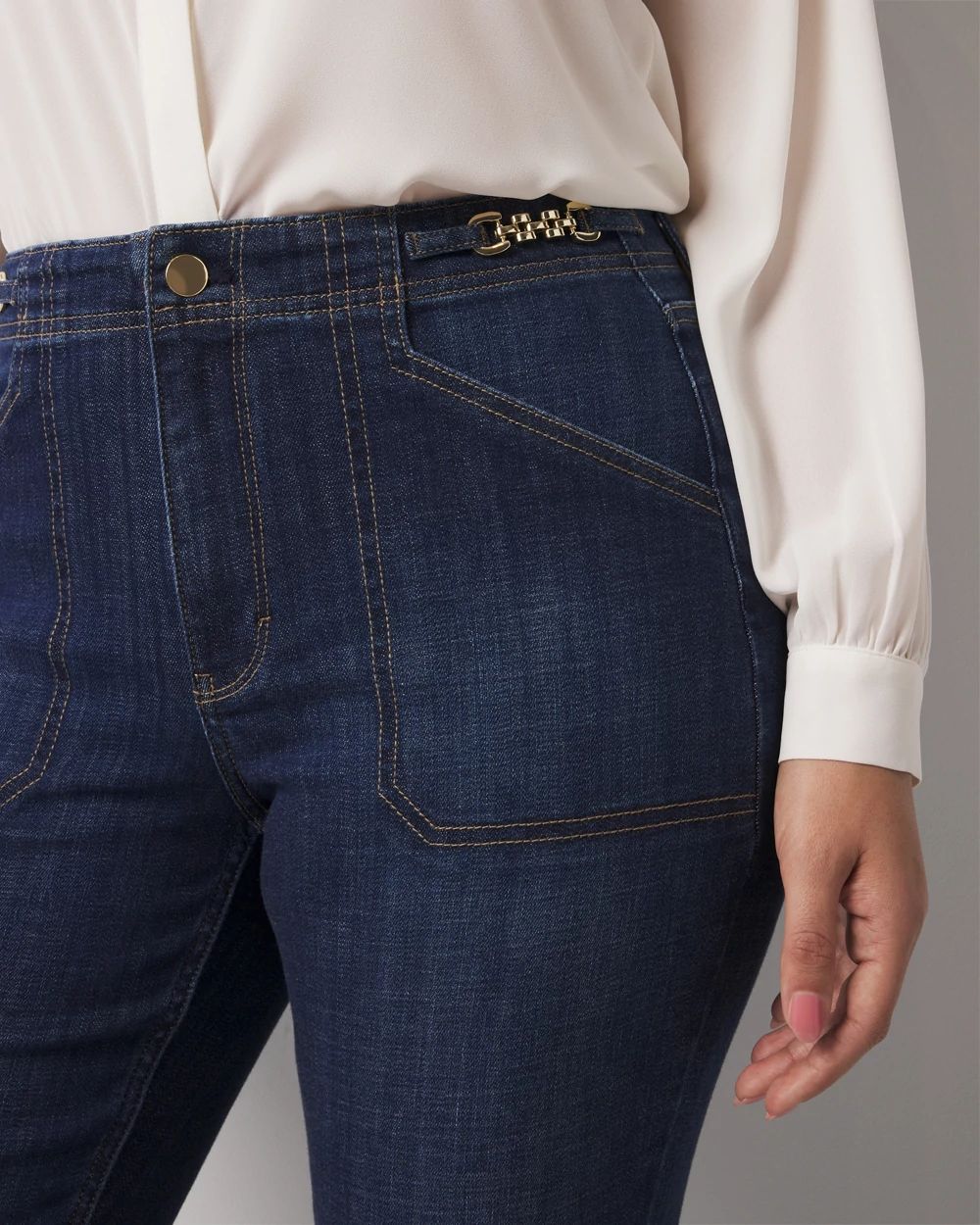 Curvy Chain Detail High-Rise Bootcut Jean