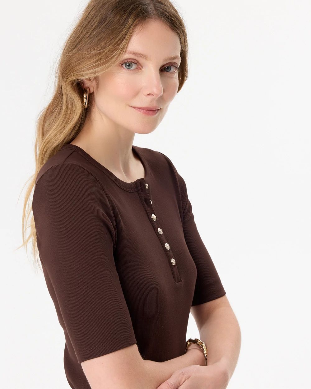 Elbow Sleeve Henley Top