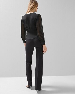 Long-Sleeve Pleat-Back Surplice Blouse