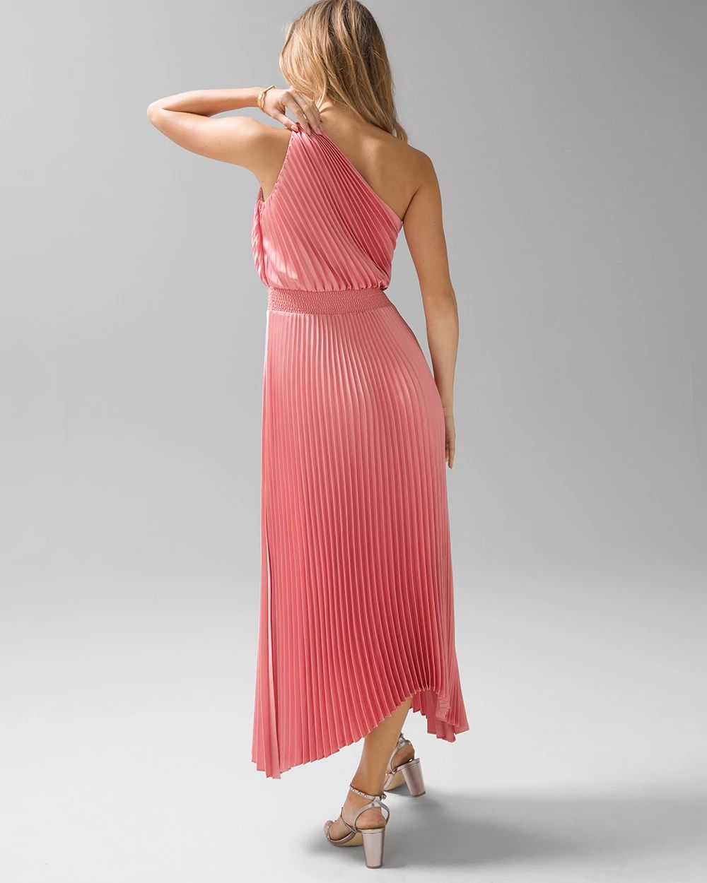 One-Shoulder Pleated Midi Dress