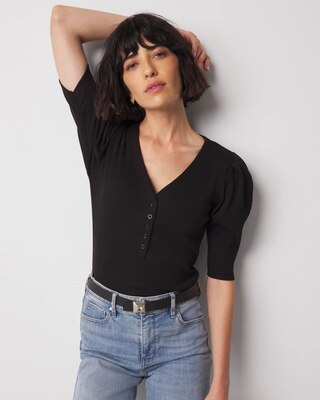 Pima Cotton Rib Elbow Sleeve Henley Tee