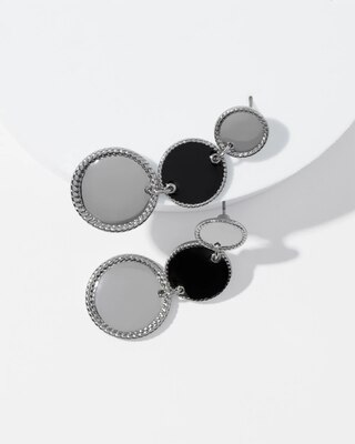 Silver + Black Disc Drop Earrings click to view larger image.