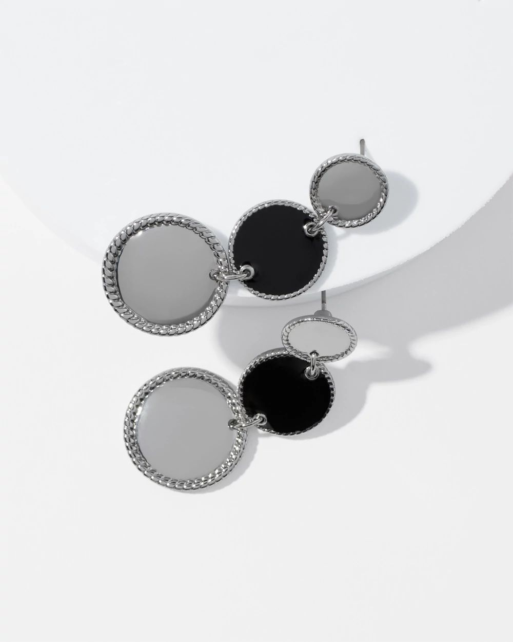 Silver + Black Disc Drop Earrings