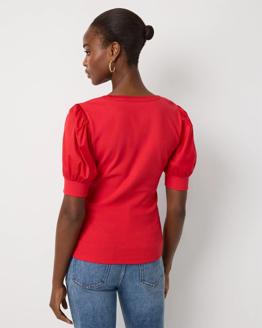 Poplin Puff Sleeve Henley Top - image 4