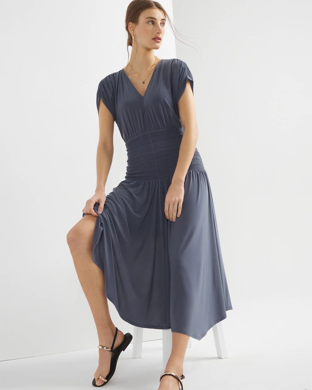 Petite Matte Jersey Smocked Midi Dress