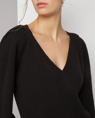 Pleated Shoulder V-Neck Pullover click to view larger image.