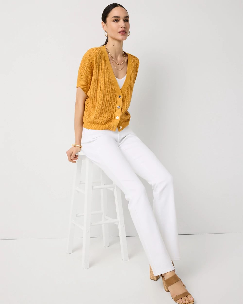 Metallic Short Sleeve Cardigan