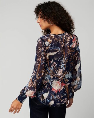 Long Sleeve Tie V-Neck Blouse