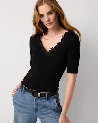 WHBM FORME™ Lace Trim V-neck Tee