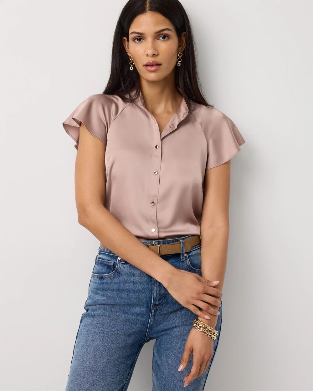 Flutter-Sleeve Satin Shirt