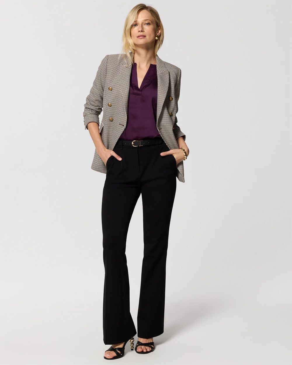 Pleated Sleeve Satin Blouse click to view larger image.