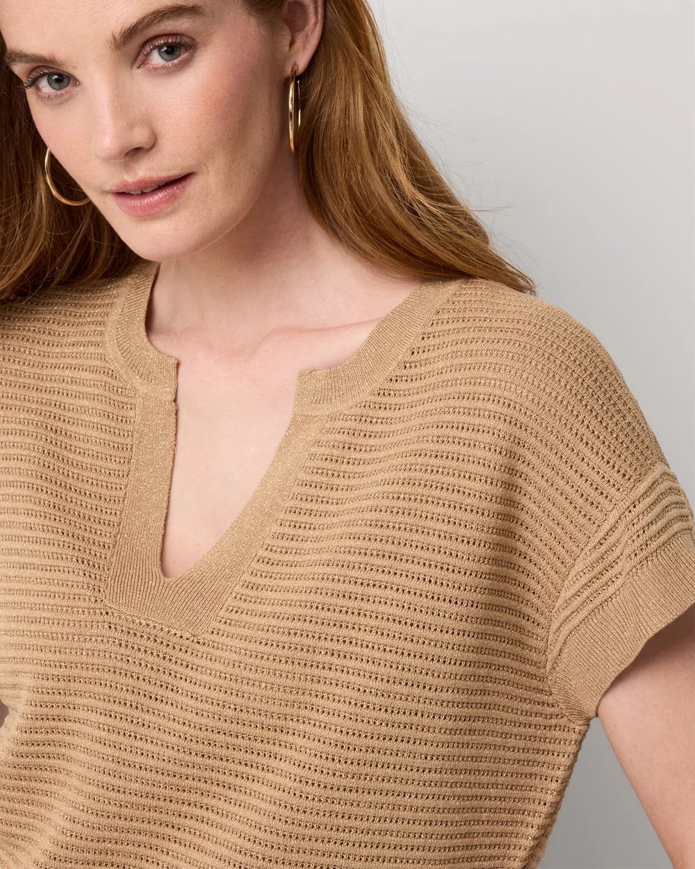 Metallic Stitch Short Sleeve Pullover