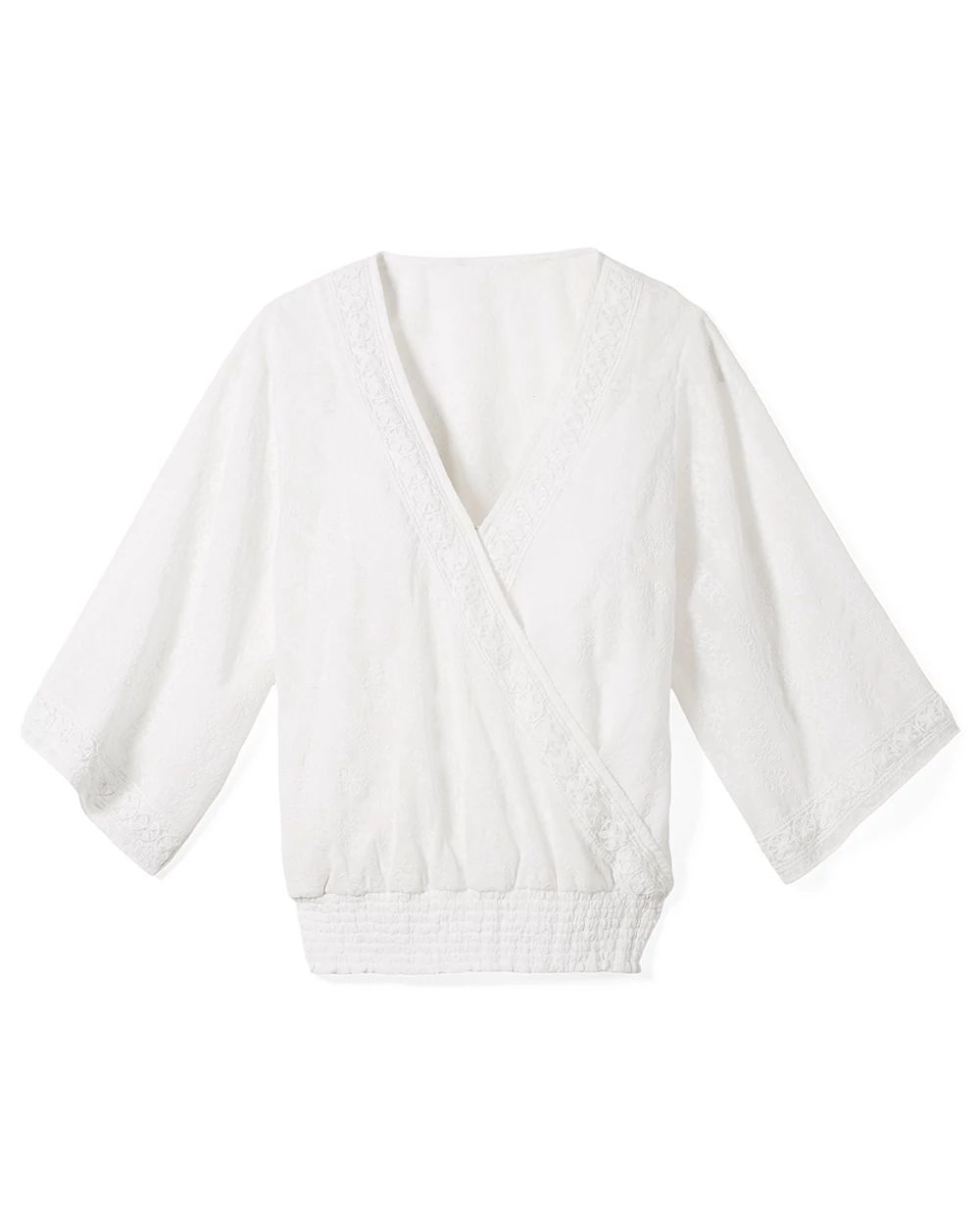 Smocked Lace Kimono Blouse