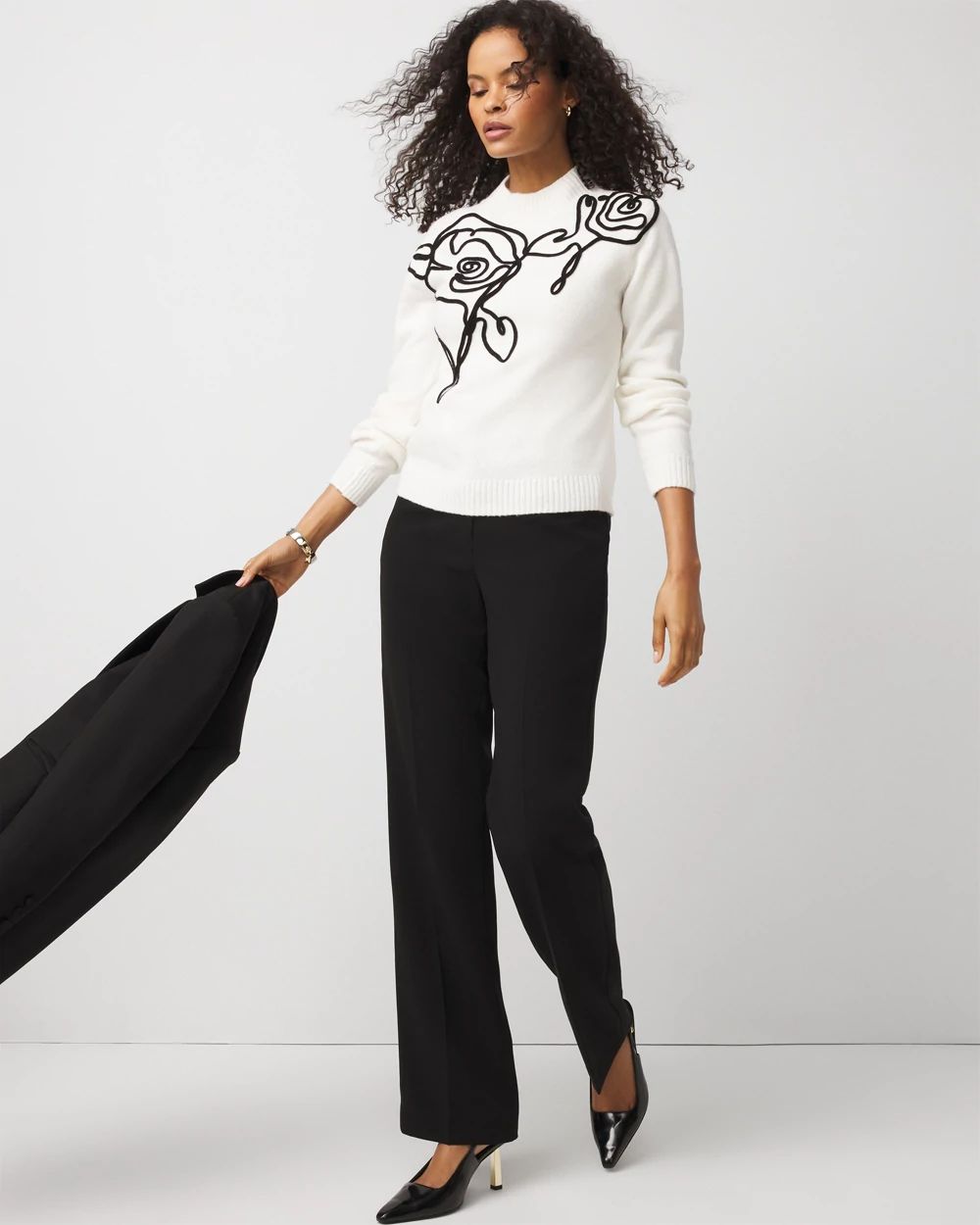 Floral Applique Pullover Sweater click to view larger image.