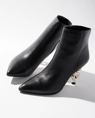 Leather Chain Heeled Bootie