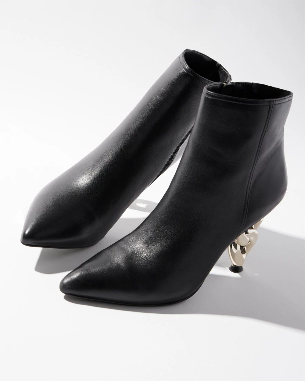 Leather Chain Heeled Bootie