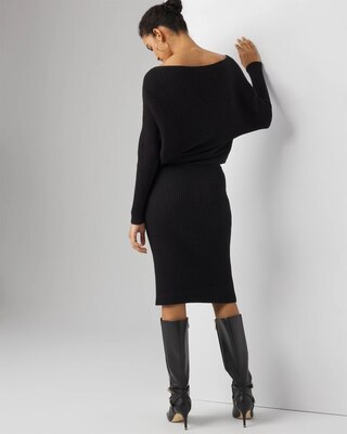 Off-Shoulder Ribbed Sweater Dress click to view larger image.