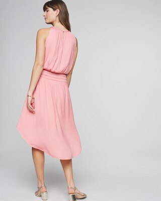 High-Neck Smocked Midi Dress click to view larger image.