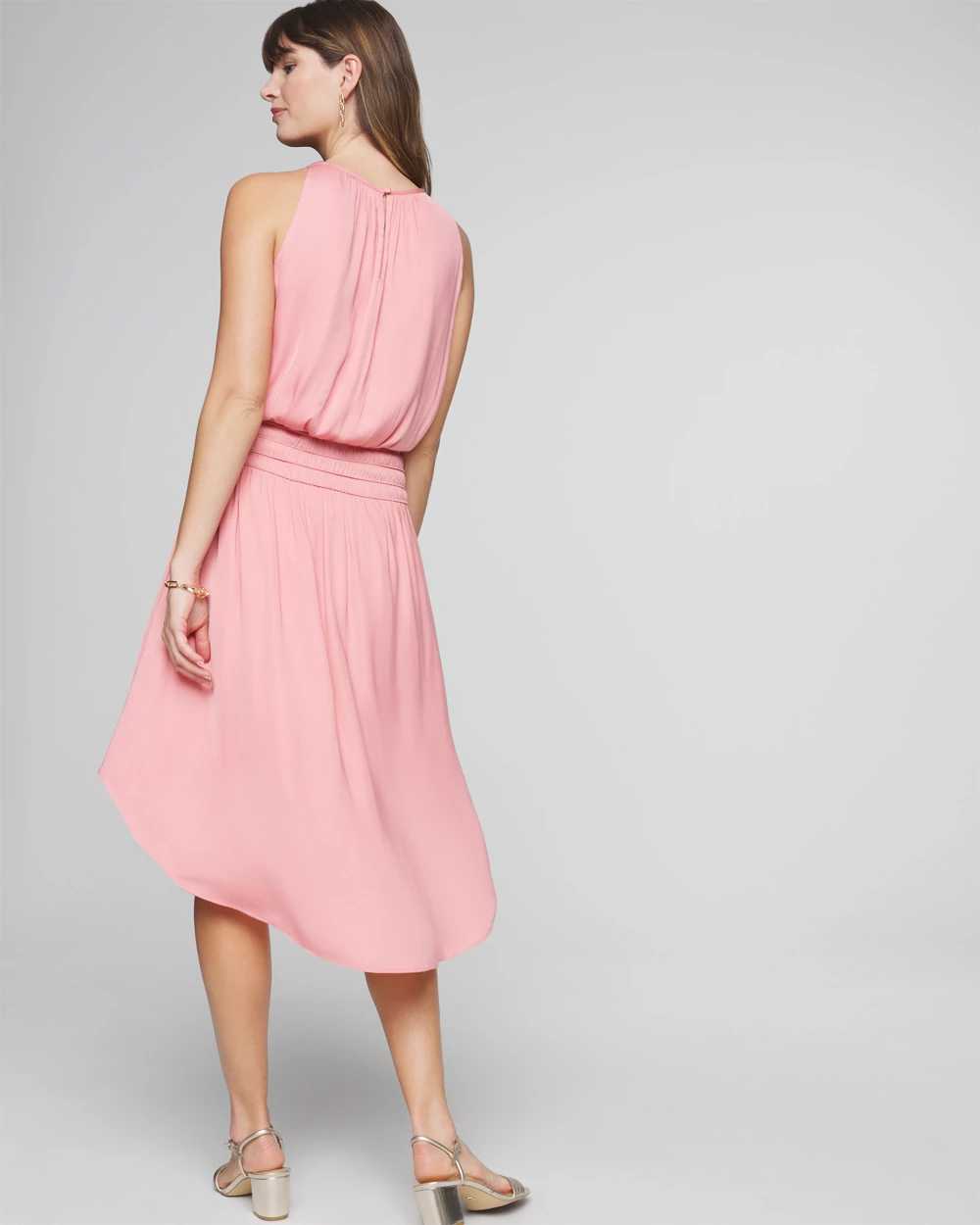 High-Neck Smocked Midi Dress click to view larger image.