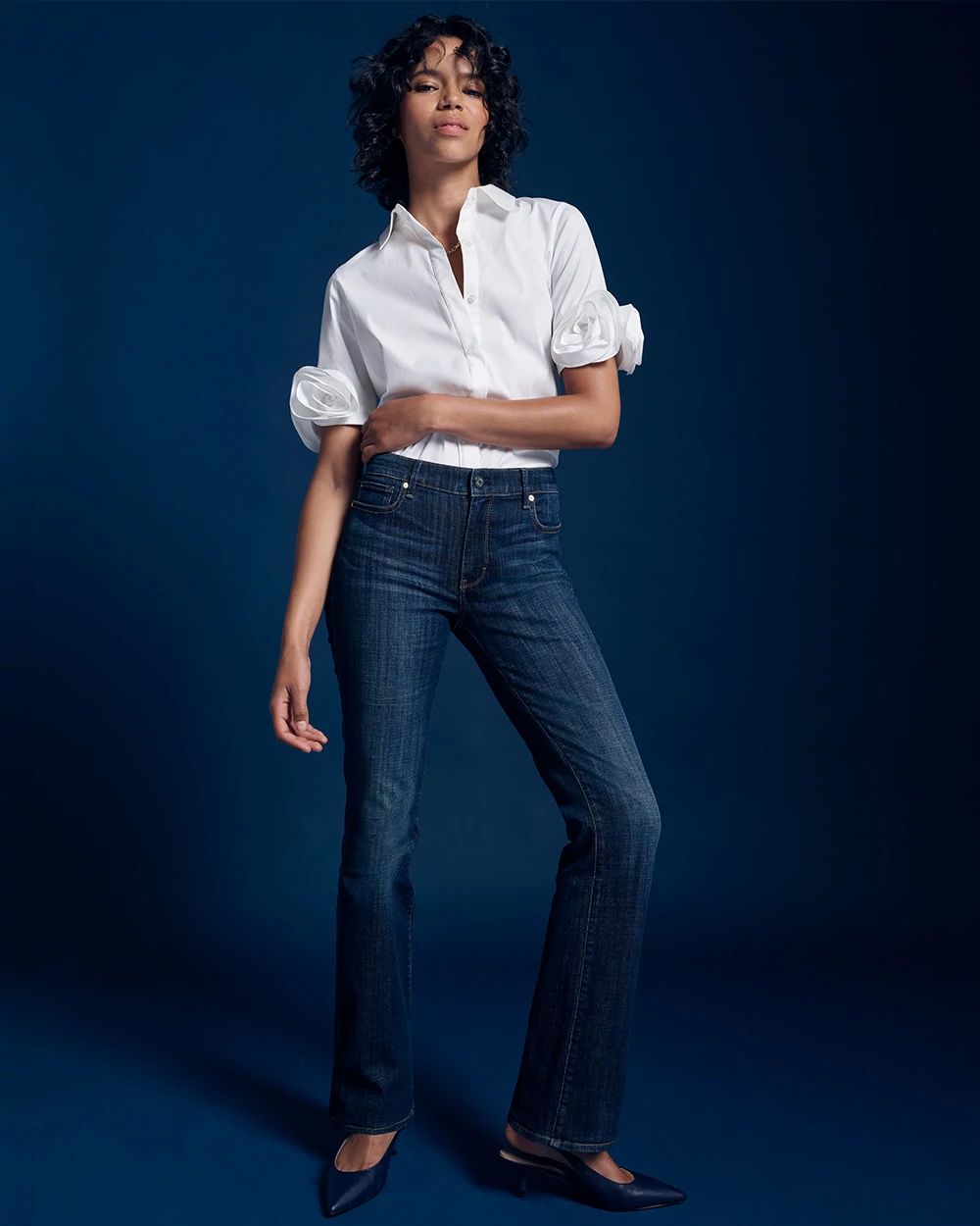 Petite Mid-Rise Bootcut Jeans click to view larger image.
