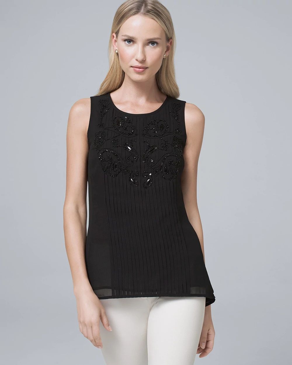 Embellished Pleat-Front Shell