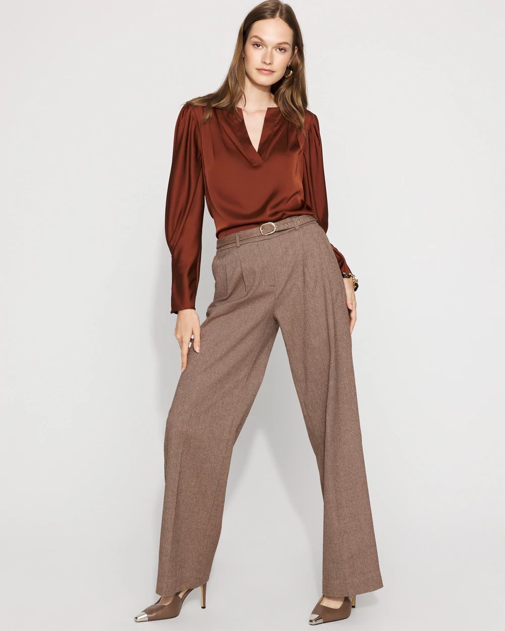 High-Rise Belted Tweed Wide-Leg Pant