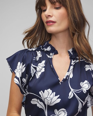 Petite Ruched Neck Flutter Shell Top